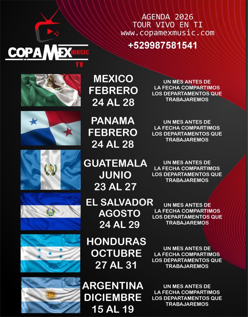 Agenda 2026 del Tour Vivo en Ti con seis países y sus fechas impresas
